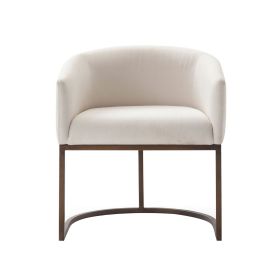 Cid 24 Inch Modern Dinning Chair, Stain Resistant Velvet and Brass, Beige