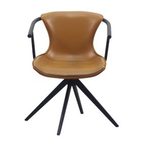 Cid 23 Inch Modern Swivel Dining Chair, Vegan Faux Leather, Black, Camel