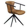 Cid 23 Inch Modern Swivel Dining Chair, Vegan Faux Leather, Black, Camel