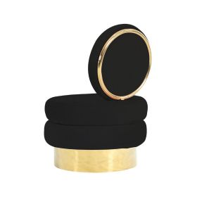 Cid 26 Inch Modern Swivel Accent Chair, Black Velvet, Round Gold Metal Base