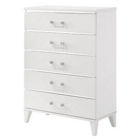 49 Inch Modern Tall Dresser Chest, 5 Drawers, Bar Handles, Wood, White
