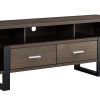 Zale 60 Inch Wood TV Media Entertainment Console, Sled Base, Brown