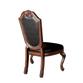 Loki 28 Inch Dining Chair, Nailhead Trim, Faux Leather, Set of 2, Brown