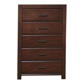 48 Inch Modern Tuscany Tall Dresser Chest, 5 Drawers, Metal Handles, Brown