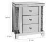 Noe 26 Inch 3 Drawer Accent Table Nightstand, Mirrored, Faux Diamond Inlay, Silver