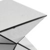 20 Inch Modern End Table, Square Mirror Top, Silver Geometric Pedestal Base
