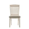 18 Inch Dining Chair, Fabric Padded Seat, Slatted, Set of 2, Antique White
