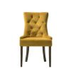 Esme 24 Inch Solid Wood Dining Chair, Velvet Tufted, Set of 2, Yellow