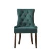 Esme 24 Inch Solid Wood Dining Chair, Velvet, Tufted, Set of 2, Green