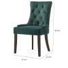Esme 24 Inch Solid Wood Dining Chair, Velvet, Tufted, Set of 2, Green