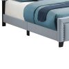 Alex King Size Bed, Slate Blue Fabric Upholstered, Nailhead Trim