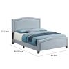 Alex King Size Bed, Slate Blue Fabric Upholstered, Nailhead Trim