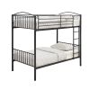 Demi 79 Inch Metal Twin Bunk Bed, Curved Headboard, Slatted, Dark Black