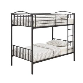 Demi 79 Inch Metal Twin Bunk Bed, Curved Headboard, Slatted, Dark Black