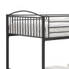 Demi 79 Inch Metal Twin Bunk Bed, Curved Headboard, Slatted, Dark Black