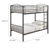 Demi 79 Inch Metal Twin Bunk Bed, Curved Headboard, Slatted, Dark Black