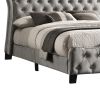 87 Inch Classic Upholstered Queen Size Bed, Scalloped, Button Tufted, Gray