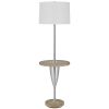 Charlie 61 Inch Modern Floor Lamp, Wood Table, 1 USB, Glossy, White, Brown