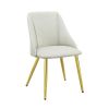 20 Inch Vegan Faux Leather Dining Chair, Metal Legs, Set of 2, White, Gold
