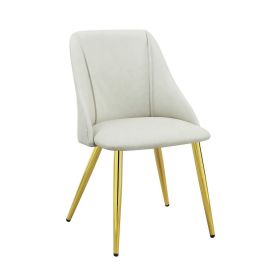 20 Inch Vegan Faux Leather Dining Chair, Metal Legs, Set of 2, White, Gold