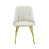 20 Inch Vegan Faux Leather Dining Chair, Metal Legs, Set of 2, White, Gold