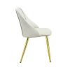 20 Inch Vegan Faux Leather Dining Chair, Metal Legs, Set of 2, White, Gold