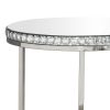 24 Inch Nesting Accent Tables, Mirrored Gemstone Trim, Set of 2, Silver