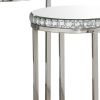 24 Inch Nesting Accent Tables, Mirrored Gemstone Trim, Set of 2, Silver