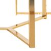 23 Inch Round Nesting Accent Tables, Glass Top, Metal Base, Set of 2, Gold