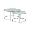 18 Inch Marbled Glass Nesting Accent Tables, Round Top, Metal, Set of 2