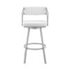 Lyla 26 Inch Counter Height Stool, Swivel, Faux Leather, White, Silver