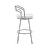 Lyla 26 Inch Counter Height Stool, Swivel, Faux Leather, White, Silver