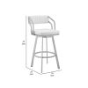 Lyla 26 Inch Counter Height Stool, Swivel, Faux Leather, White, Silver