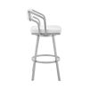 Blake 26 Inch Swivel Counter Stool, Open Back, Silver, White Faux Leather
