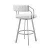 Blake 26 Inch Swivel Counter Stool, Open Back, Silver, White Faux Leather