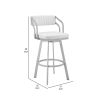 Blake 26 Inch Swivel Counter Stool, Open Back, Silver, White Faux Leather