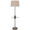 61 Inch Modern Floor Lamp, Glass Tray Table, 1 USB Port, Antique Silver