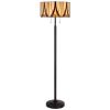 Eli 60 Inch Tiffany Style Floor Lamp, Glass Shade, Metal Base, Antique Bronze