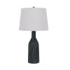 25 Inch Set of 2 Artisanal Ceramic Accent Table Lamp, Fluted, Grayed Black