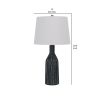 25 Inch Set of 2 Artisanal Ceramic Accent Table Lamp, Fluted, Grayed Black