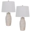 23 Inch Set of 2 Ceramic Accent Table Lamp, Hammered Base, White, Gold