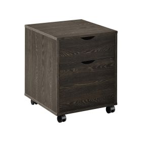 20 Inch Wood Rolling File Cabinet, 1 Large Cabinet, 1 Drawer, Dark Oak