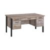 60 Inch Wood Office Writing Desk, 4 Drawers, 1 Cabinet, Rustic Brown, Black