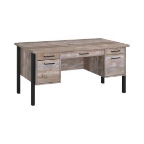60 Inch Wood Office Writing Desk, 4 Drawers, 1 Cabinet, Rustic Brown, Black
