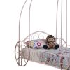 Modern Twin Size Canopy Bed, Princess Carriage Design, Powder Pink