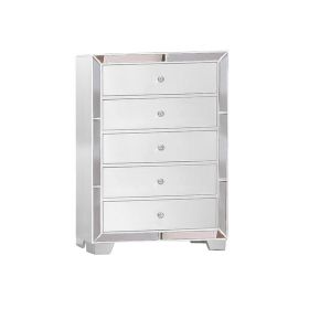 Eli 46 Inch Modern Wood Tall Dresser Chest, 5 Drawers, Mirrored, White