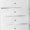 Eli 46 Inch Modern Wood Tall Dresser Chest, 5 Drawers, Mirrored, White