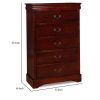 Liam 48 Inch 5 Drawer Wood Tall Dresser Chest, Molded Trim, Cherry Brown