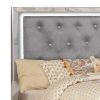 Eli Crystal Tufted Queen Bed, LED, Mirror Inlays, Wood, Gray Velvet, Silver