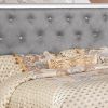 Eli Crystal Tufted Queen Bed, LED, Mirror Inlays, Wood, Gray Velvet, Silver